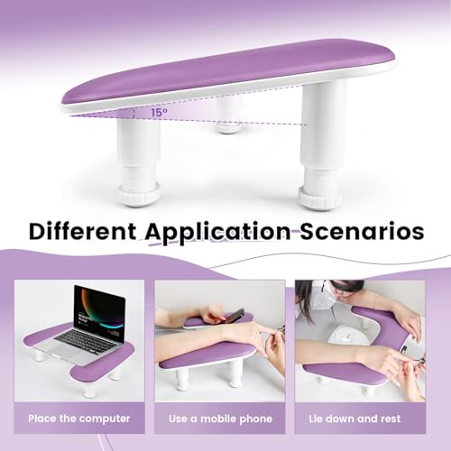 JODSONE Medium Purple U-Shaped Manicure Arm Rest with Rotating Phone Holder - Detachable Nail Tech Support for Salon & Home Use