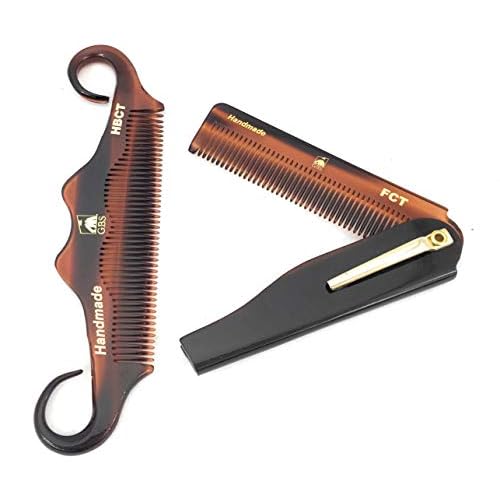 GENTS Handmade Portable Mustache Beard Comb Set - 2 Pocket Sized Foldable Fine Tooth Grooming Combs