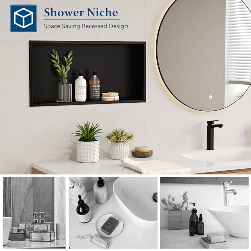 Neodrain Stainless Steel Shower Niche Matte Black 24x12 Inches - No Tile Needed