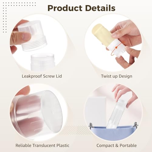 30 PCS Empty Deodorant Containers, 2 oz Refillable Semi-Transparent Plastic Stick Tubes, 60 ml Twist-up Filling Bottles for DIY Sunscreen, Balm, Lotion Bar
