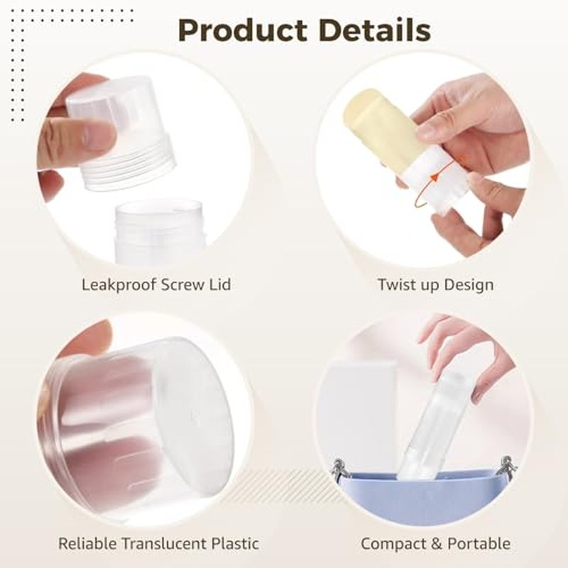 30 PCS Empty Deodorant Containers, 2 oz Refillable Semi-Transparent Plastic Stick Tubes, 60 ml Twist-up Filling Bottles for DIY Sunscreen, Balm, Lotion Bar