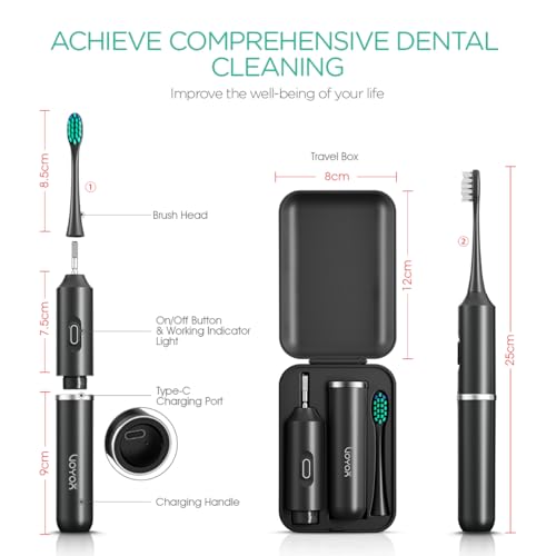 VOYOR-HEALTH Electric Travel Sonic Toothbrush for Adults – Black with Case