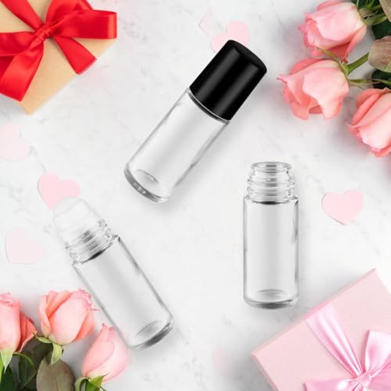 16 Pcs 30ml/1oz Glass Deodorant Roller Bottle Clear Roll-On Deodorant Containers with Black Lid for Essential Oils Cosmetic