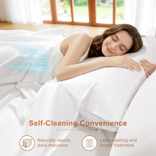 SONORO KATE Silver Infused Queen Bed Sheets - 600 Thread Count Cotton, White