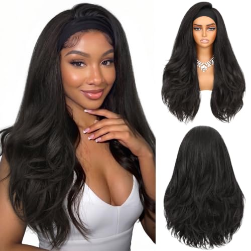 Lady Miranda 26 Inch Yaki Wavy Curly Headband Wig for Black Women - Black