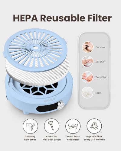 Cordless Nail Dust Collector with LED Display Low Noise Portable Blue