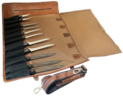 Rustic Town Genuine Leather Chef Knife Roll - Brown Rust