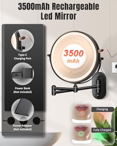 VFD 8-Inch Black Wall Mounted Lighted Magnifying Makeup Mirror with 30X/1X Dual Sides