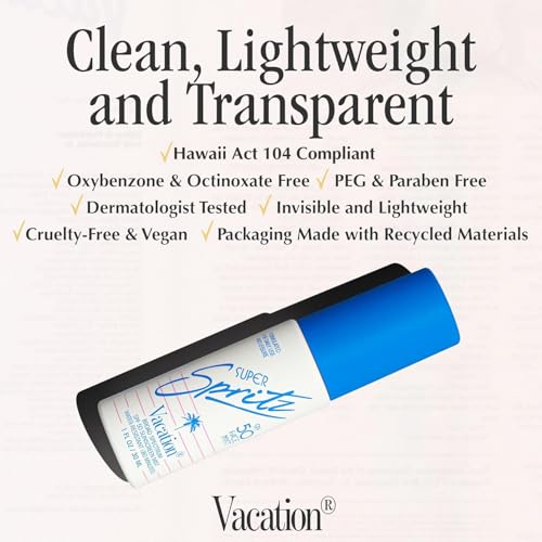 Vacation Mini Super Spritz SPF 50, Water-Resistant, Daily Face Sunscreen Spray, Mini Setting Spray, Non-Comedogenic, Vegan, Travel Size, 1 Fl. Oz. (Value Pack of 6)