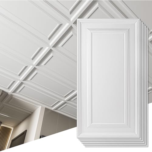 Art3d 3D Decorative Drop Ceiling Tiles - 24 x 48 Inches, White, 12-Pack