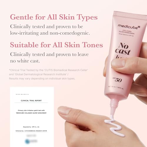 medicube Just Glow Collagen SPF 50 Sunscreen 1.69 Fl Oz Pack of 2 – Hydrating, Non-Sticky Face SPF