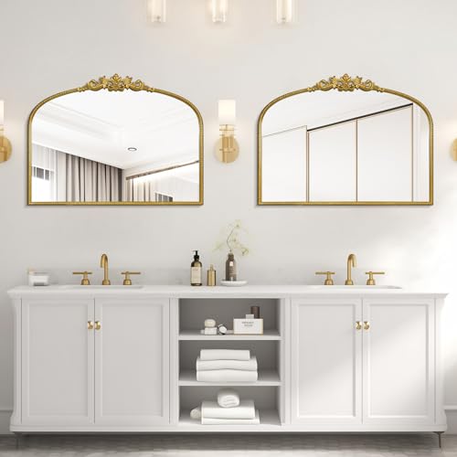 24 x 32 Inch Gold Vintage Wall Mirror with Ornate Frame - Arched Design