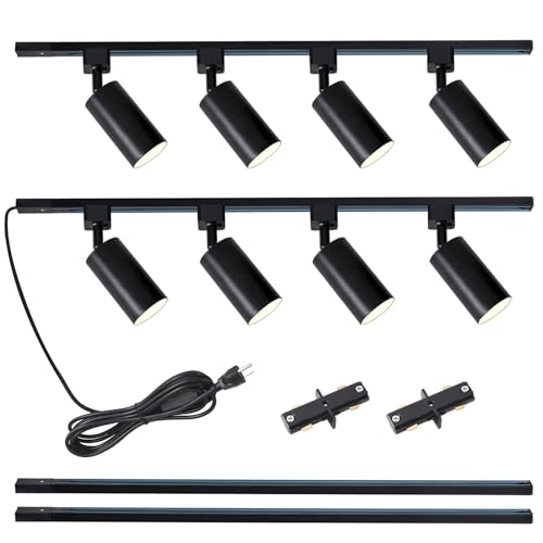 Black 8-Light GU10 Track Lighting Kit with Power Cord - Modern Ceiling Spotlight