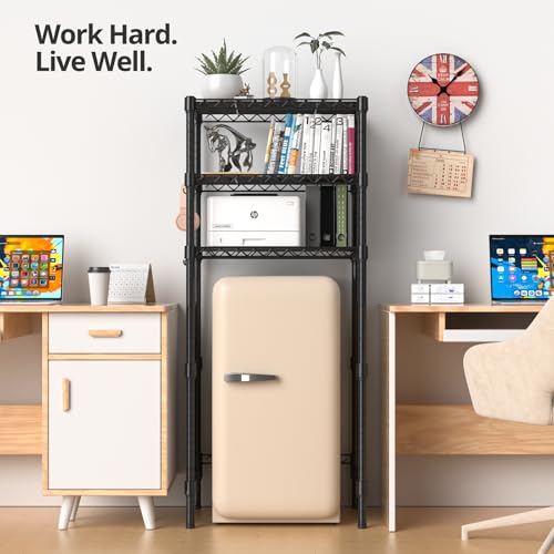 3-Tier Adjustable Mini Fridge Stand - Black Metal Storage Rack, 26.58 x 20.28 x 65.56 Inches