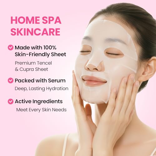 GLAM UP Korean Facial Sheet Mask 12 Combo Pack | Hydrating & Moisturizing Face Mask for Glass Skin | Soothing Korean Skincare for Sensitive, Dry Skin | Bulk Face Masks Gift Set for Home Spa