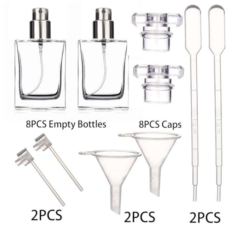 Empty Glass Perfume Bottle, Mini Portable Square 30ml Transparent Refillable Liquid Perfume Bottle for Eau De Toilette, Glass Perfume Bottles for Women- 8 Pack (Clear)