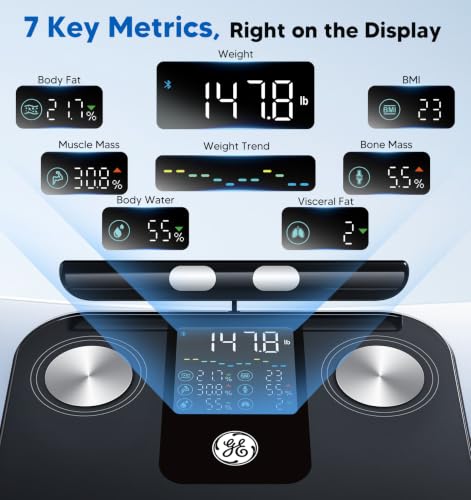 GE Full-Body Composition Smart Scale Black 11 Inch with 7 Metrics & App
