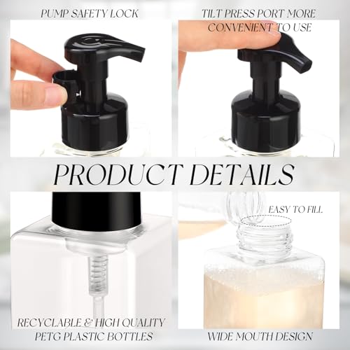 Domensi 12 Pcs Foam Pump Bottle Foaming Soap Dispenser Empty Travel Foaming Dispenser 8.5 oz Refillable Hand Soap Plastic Pump Bottle Travel Essentials Clear Container for Bathroom Vanities (Black)