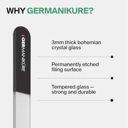 GERMANIKURE Glass Nail File Set, 2 Pc Grey Duo, with Suede Cases