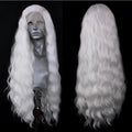 ELESTY CR1001 White Long Wavy Synthetic Lace Front Wig 24 Inch for Women — Glueless, Pre-Plucked, Heat Resistant Fiber, Cosplay & Party