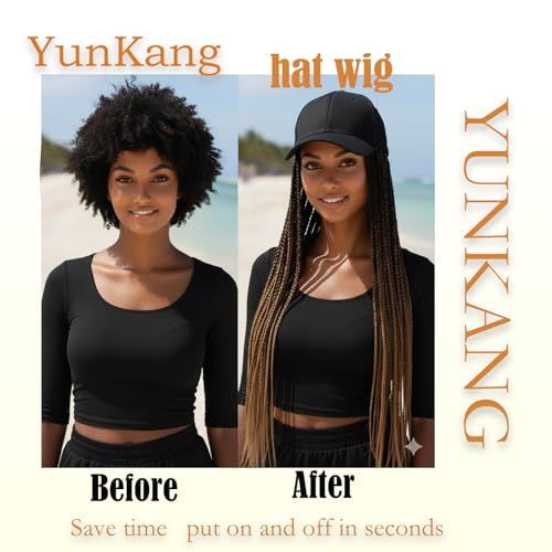 Yunkang 24 Inch Braided Hair Baseball Cap Wig with Adjustable Fit - Ombre Synthetic Box Braid Hat for Women, Daily & Outdoor Use