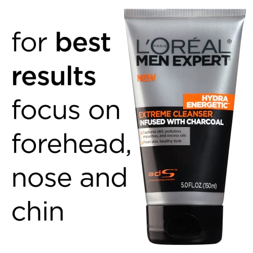 Men's Charcoal Facial Cleanser - Hydra Energetic Daily Face Wash, Fresh 5 Fl Oz Pack of 4
