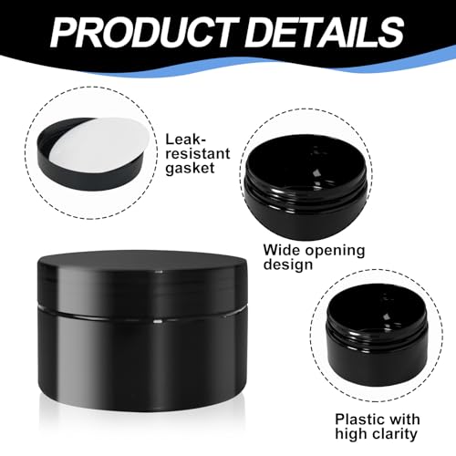 25 Pcs Black Plastic Cosmetic Jars 8oz Refillable Travel Containers with Lids