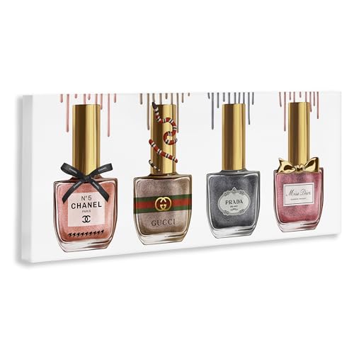 Stupell Industries Makeup Collection Nail Polish Pink Grey Red Fashion Design Canvas Wall Art, Multi-Color