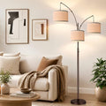 Dimmable Arc Floor Lamp with Beige Linen Shade - 3 Lights Tall Standing Lamp for Living Room Bedroom Office - Brown Beiged Variation