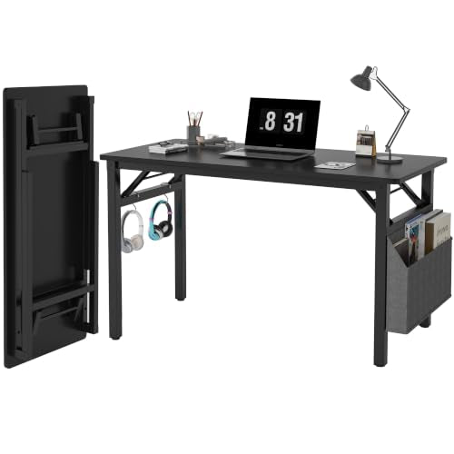 39.4 Inch Foldable Computer Desk with Storage - Black Portable Workstation