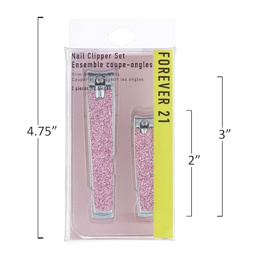 Nail Clippers Set - 2pc Pink Glitter Nail Clipper Value Pack, Big & Small Precision Nail Clippers Pack, Essential Manicure & Pedicure Tools