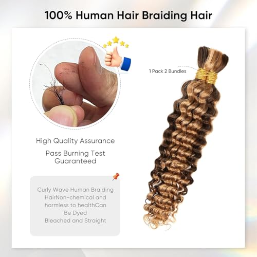 Anmanbeauty Human Braiding Hair 16 Inch 100g Ombre Curly Deep Wave Bundles - No Weft, Knotless & Boho Styles (4/27)