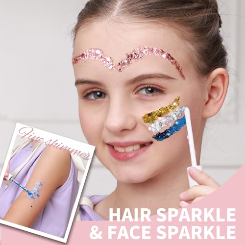 FANDAMEI Body Glitter Kit - 8 Colors 8 ml/Jar for Glitter Makeup, Face Hair Glitter for Kids&Women, Halloween Mermaid Rave, Hair Sparkles