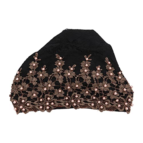 Black Turban Head Wrap for Women, Vintage Embroidered Muslim Style, Pre-Tied Lace & Fleece Hat