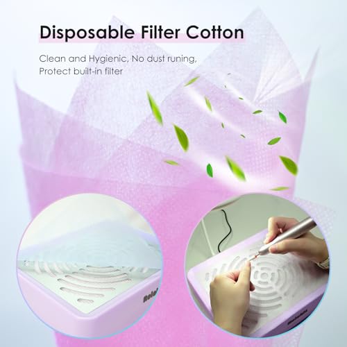 Purple Nail Dust Collector with Lamp & 50 Disposable Filters - Electric Manicure Vacuum