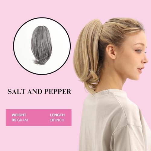 Claw Clip Straight Ponytail Hair Extension 10 Inches Salt and Pepper - Hair Accessories