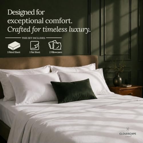 Egyptian Cotton King Sheets - Silky Sateen Bed Linen, Deep Pocket, White - Variation 01