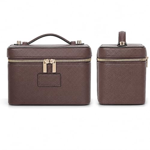 Cozomga Coffee Makeup Bag Vanity Case with Removable Divider Travel Organizer