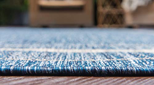 Outdoor Border Area Rug 7'1 x 10' Blue Ivory Rectangular - Unique Loom