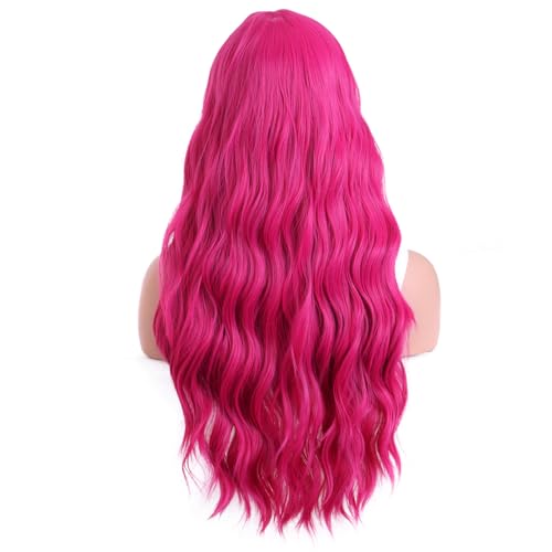 Hot Pink Long Wavy Curly Wigs for Women - Heat Resistant Synthetic Hair for Halloween & Cosplay - BERON Variation