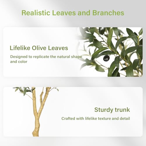 FEELEAD 6ft Artificial Olive Tree with Pre-Potted Planter - Indoor Home Decor
