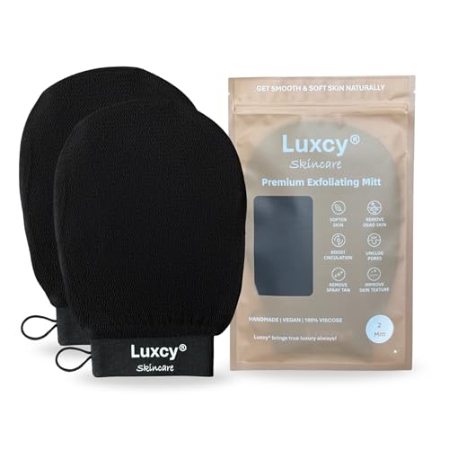 Premium Korean Exfoliating Mitt & Body Scrubber Glove, Viscose Fiber Dead Skin Remover for Smooth, Radiant Skin, Shower Skincare, Keratosis Pilaris Treatment & Self-Tan Prep (2 Pack)