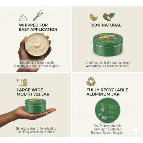 Whipped Shea Butter for Body, Skin & Hair | Eczema, Dry Skin, Stretch Marks | African | 7oz | Packaging May Vary