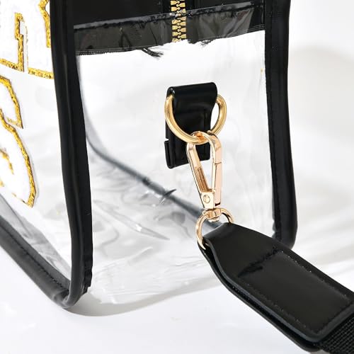 Cheer Pins Bag - Clear Cheerleading Competition Pin Holder with Chenille Letters & Adjustable Crossbody Strap