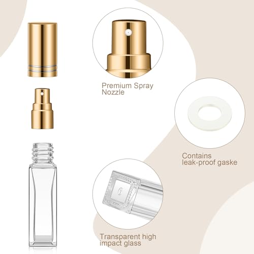 Glass Perfume Atomizer 8ml Gold - Pack of 60 Portable Refillable Bottles