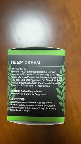 8oz Natural Hemp Cream with Arnica & Turmeric - Pain Relief Gel, Pack of 1