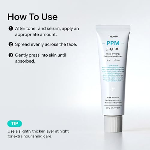 Rejuvenating Cream with PDRN 4500ppm, Panthenol 45000ppm & Madecassoside - 1.76 oz - THOME, Rejuvenating