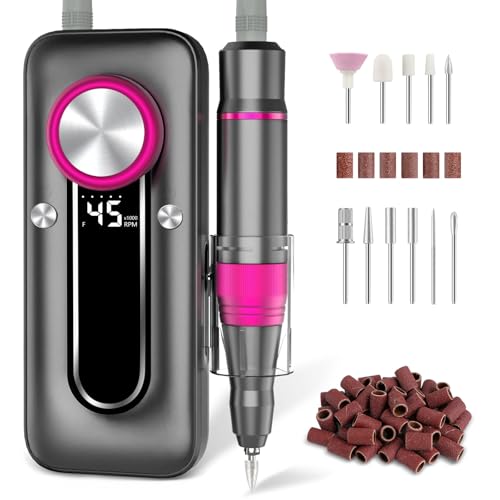 TUOBEO Cordless Nail Drill Electric Nail File - Gray, 45000 RPM, Rechargeable Professional Manicure Tool
