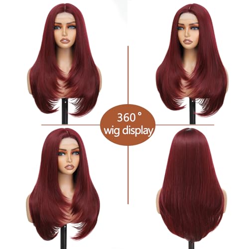 Long Burgundy Wigs for Women 26 Inch Layered Synthetic Heat-Resistant Wig - Middle Part Variation of THIS listing