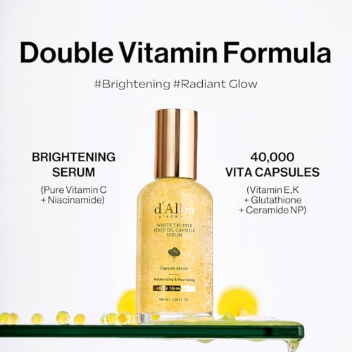 d'alba Piedmont White Truffle Oil Capsule Serum - Daily Vita Boost, Large 3.38 fl oz, Double Vitamin Formula, Oil Capsule Variation
